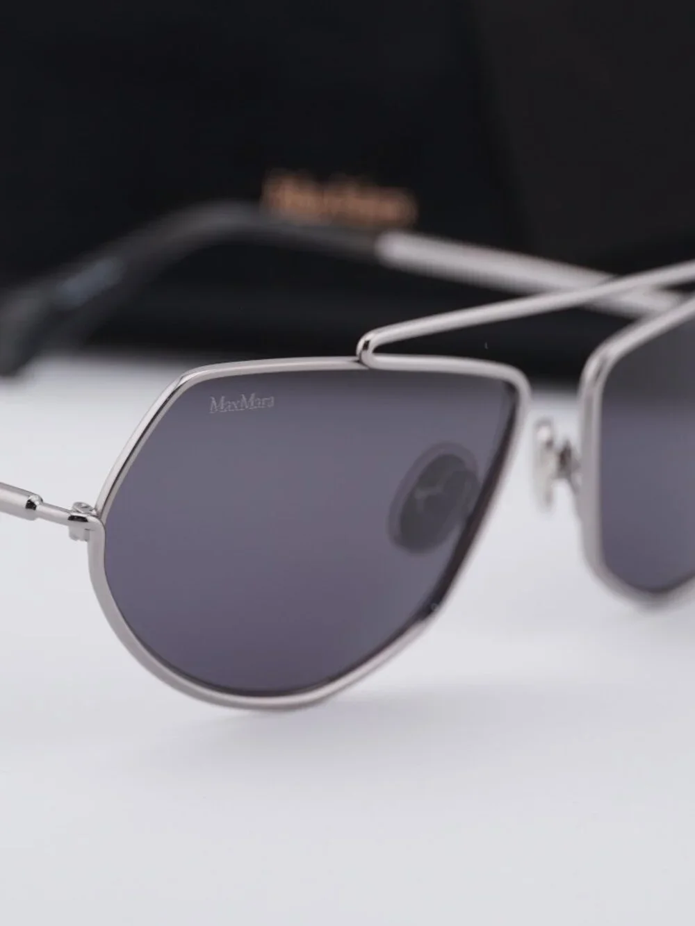 Max Mara MM0165 14A Joey Geometric Sunglasses - Shiny Light Ruthenium/Smoke